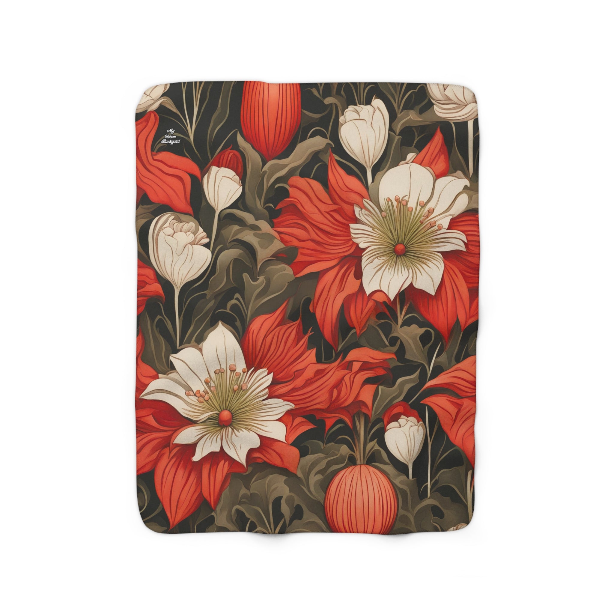 Red Winter Flowers, Sherpa Fleece Blanket
