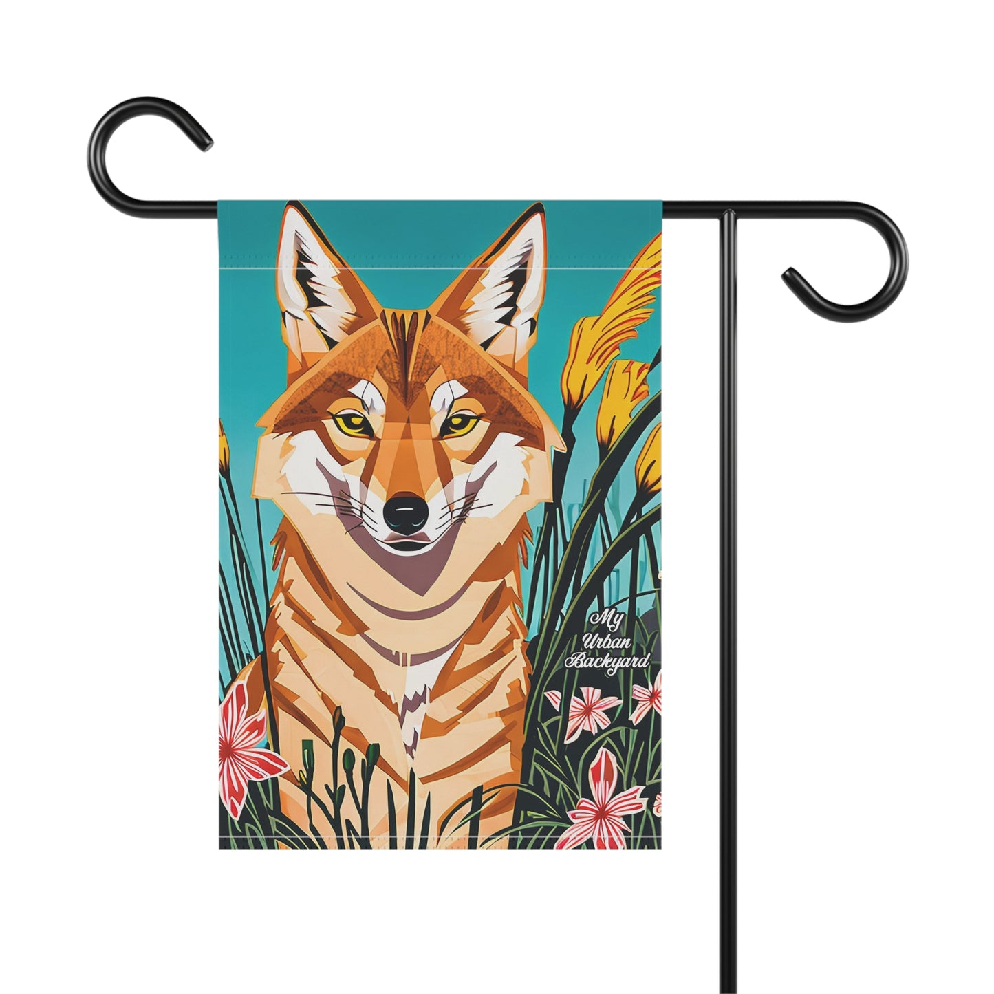 Coyote and Flowers, Garden Flag for Yard, Patio, Porch, or Work, 12"x18" - Flag only