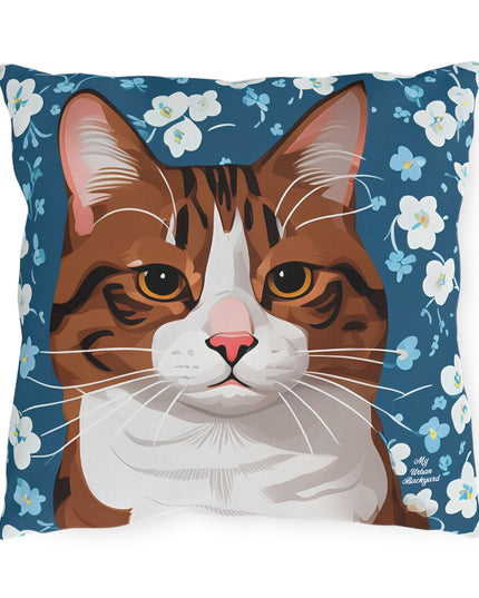 Orange Cat and Flowers, Sable accent color, Throw Pillow, Indoor/Outdoor Decor for Home or Office