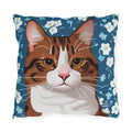 Orange Cat and Flowers, Sable accent color, Throw Pillow