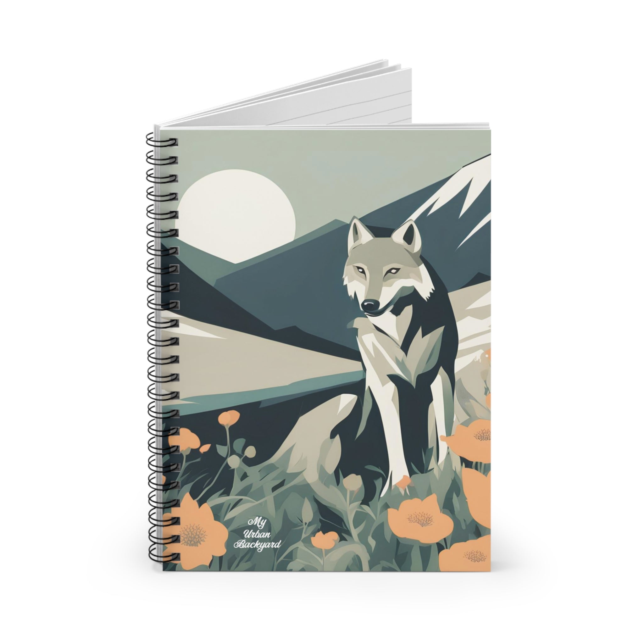Mountain Wolf, Spiral Notebook Writing Journal - 118 Ruled Pages