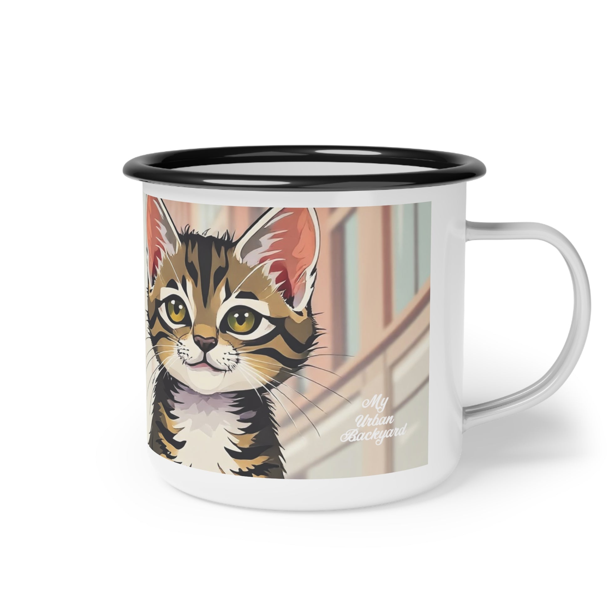 Cute Tabby Kittens Enamel Camp Cup - Perfect for Pet Lovers, Camping, Coffee Lovers, Gift for Cat Owners, Outdoor Adventures