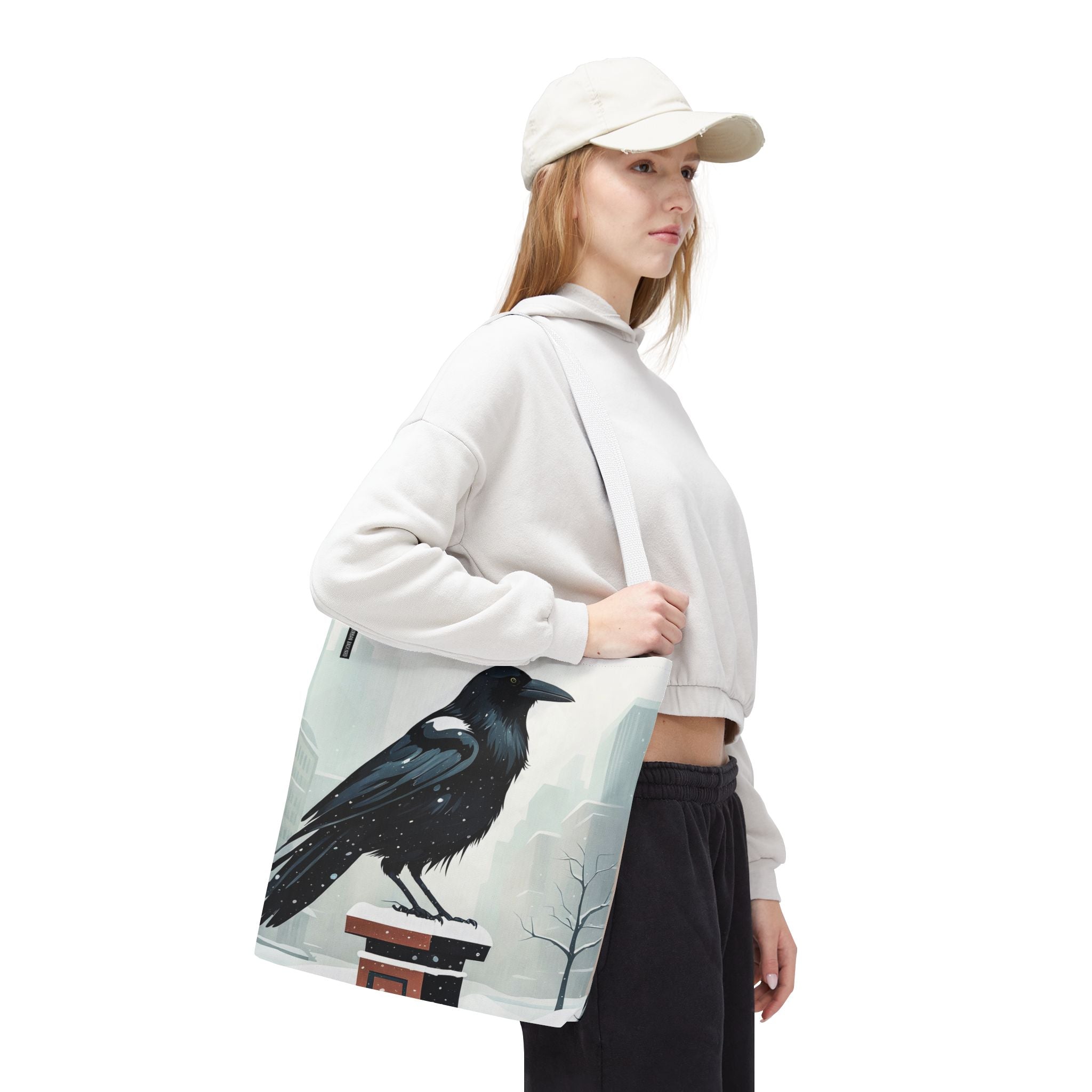 Winter Crow Tote Bag with Cotton Handles For Everyday Use, 3 Sizes