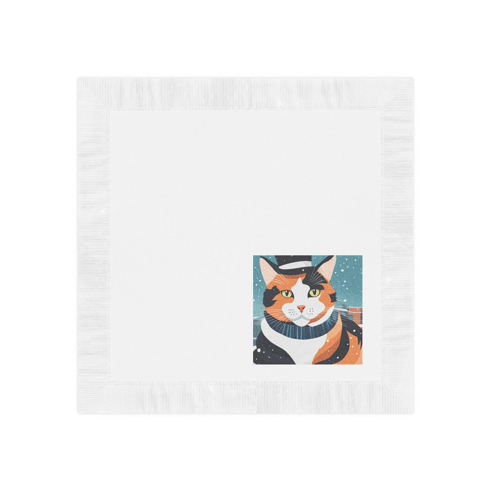 Winter Calico Cat Cocktail Napkins — Festive Cat Napkins for Holiday Parties, 2 sizes, Pack of 50 or 100