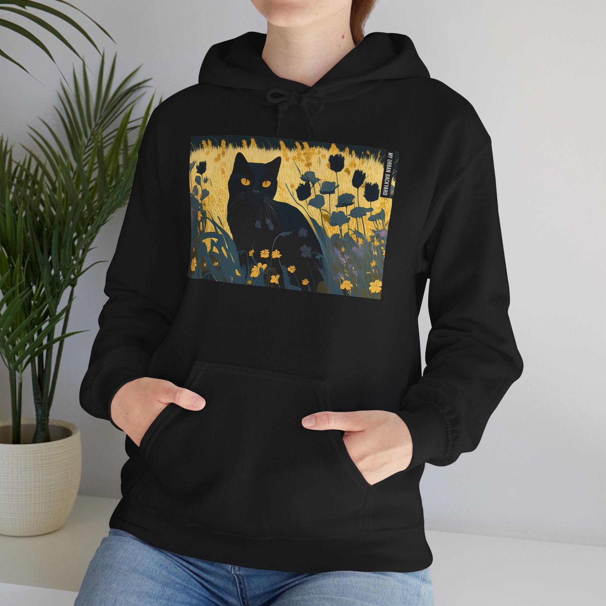 Bella Moonpaw, Black Cat Art Hoodie, Cozy Unisex Sweatshirt, Unique Gift for Cat Lovers, Casual Everyday Wear, Halloween Apparel, Artistic Hoodie