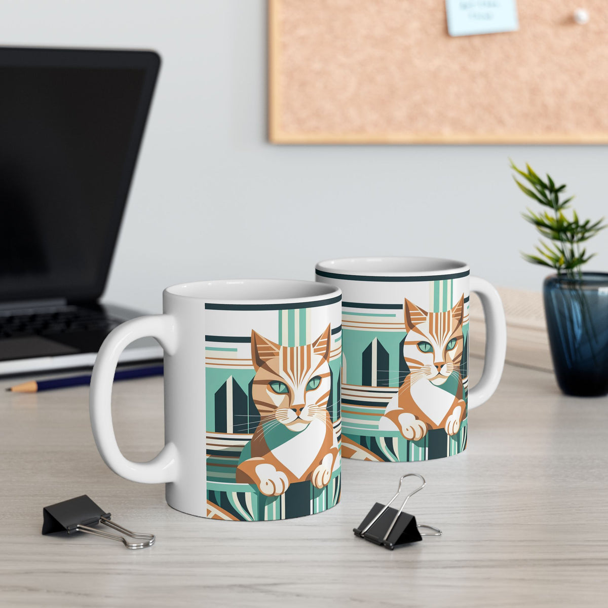 Art Deco Tabby Cat Ceramic Mug