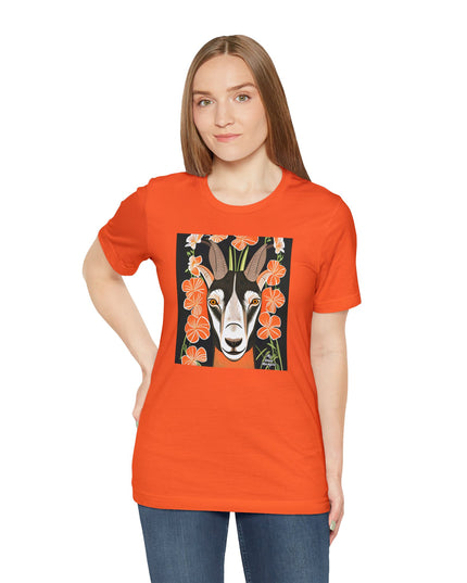 Goat with Orange Flowers, Soft 100% Jersey Cotton T-Shirt, Unisex, Short Sleeve, Retail Fit
