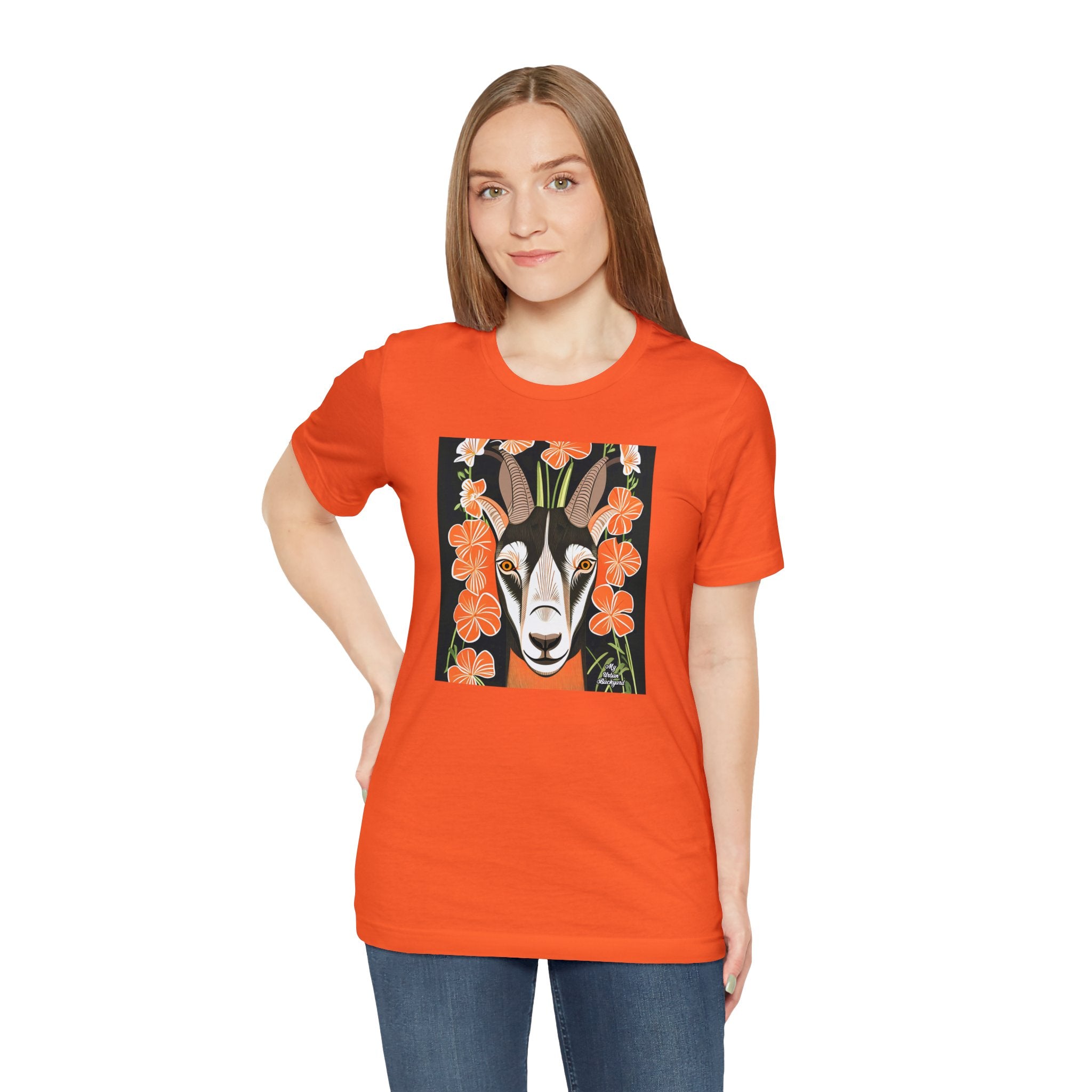 Goat with Orange Flowers, 100% Jersey Cotton T-Shirt