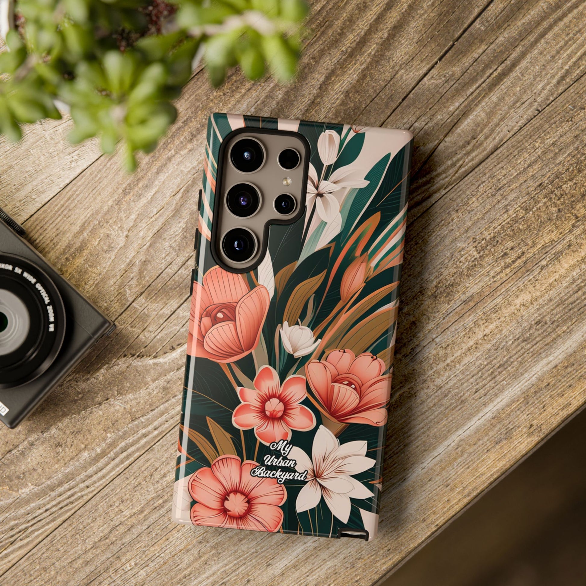 Peach Art Deco Flowers, Cell Phone Case - Apple, Samsung, Google Pixel