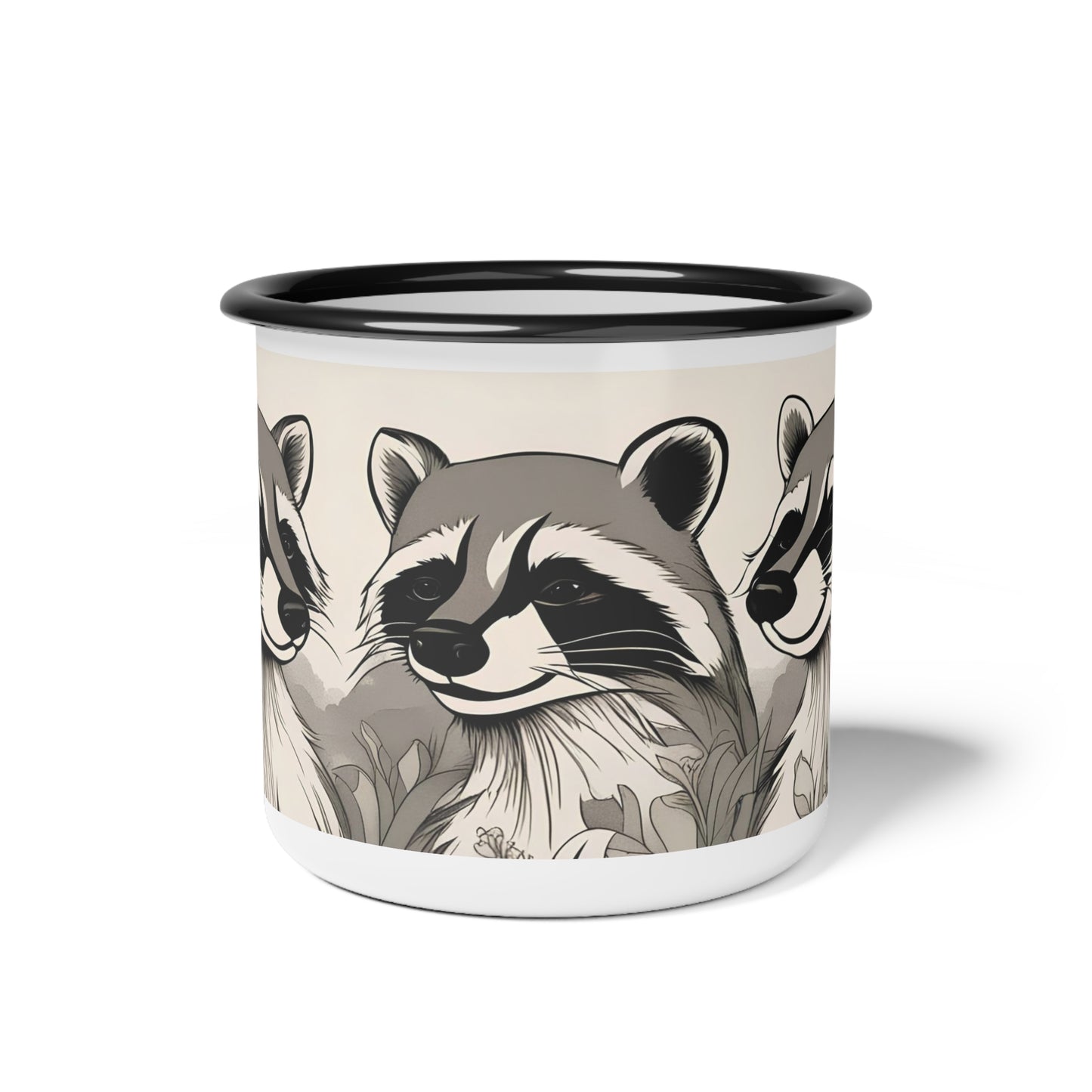 Three Raccoons, Enamel Camping Mug for Coffee, Tea, Cocoa, or Cereal - 12oz