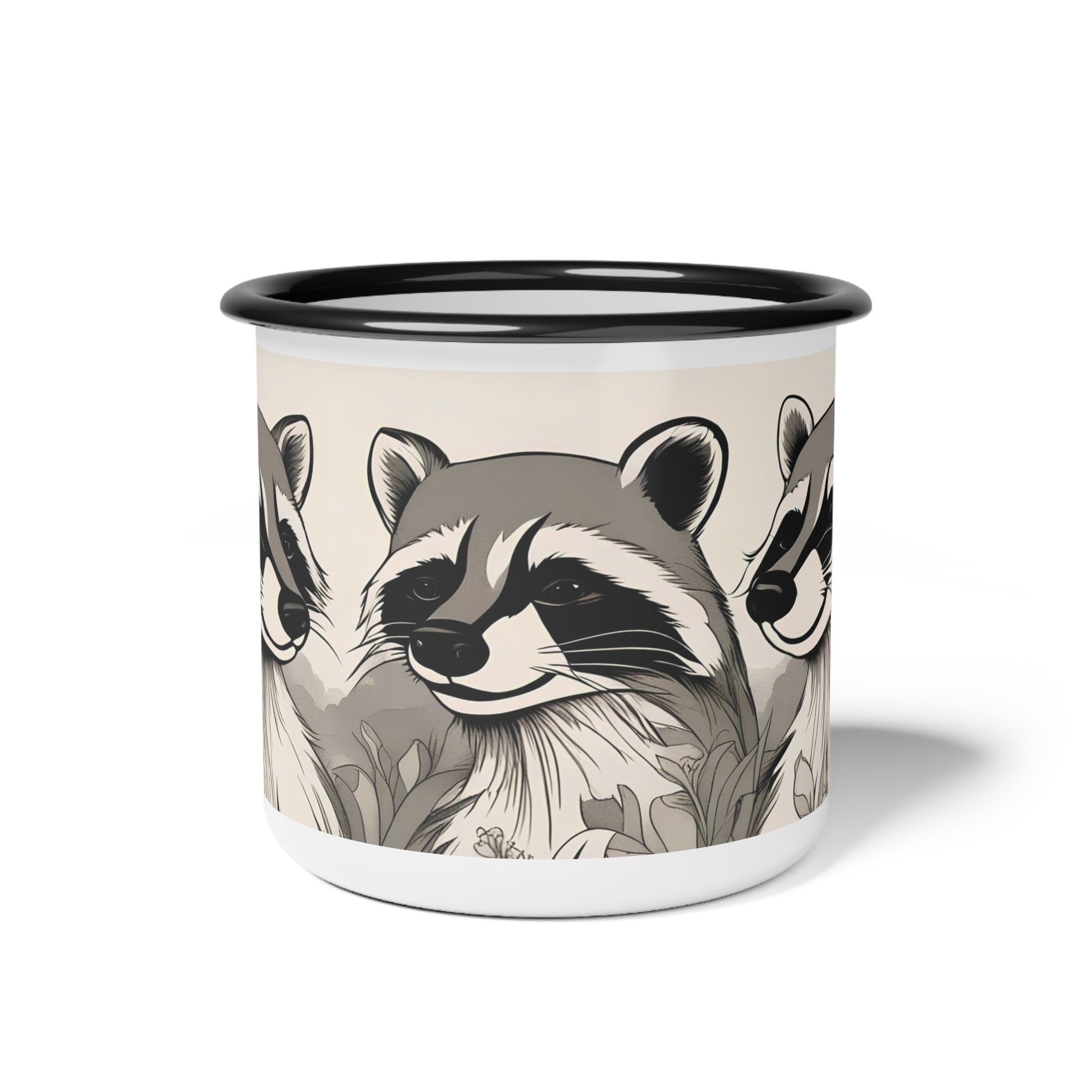 Three Raccoons, Enamel Camping Mug