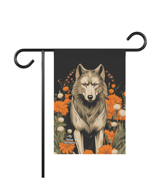Wolf with Flowers, Garden Flag for Yard, Patio, Porch, or Work, 12"x18" - Flag only