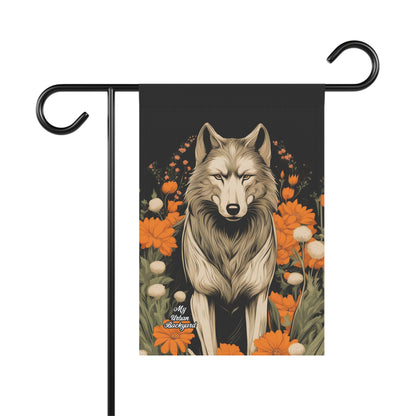 Wolf with Flowers, Garden Flag for Yard, Patio, Porch, or Work, 12"x18" - Flag only