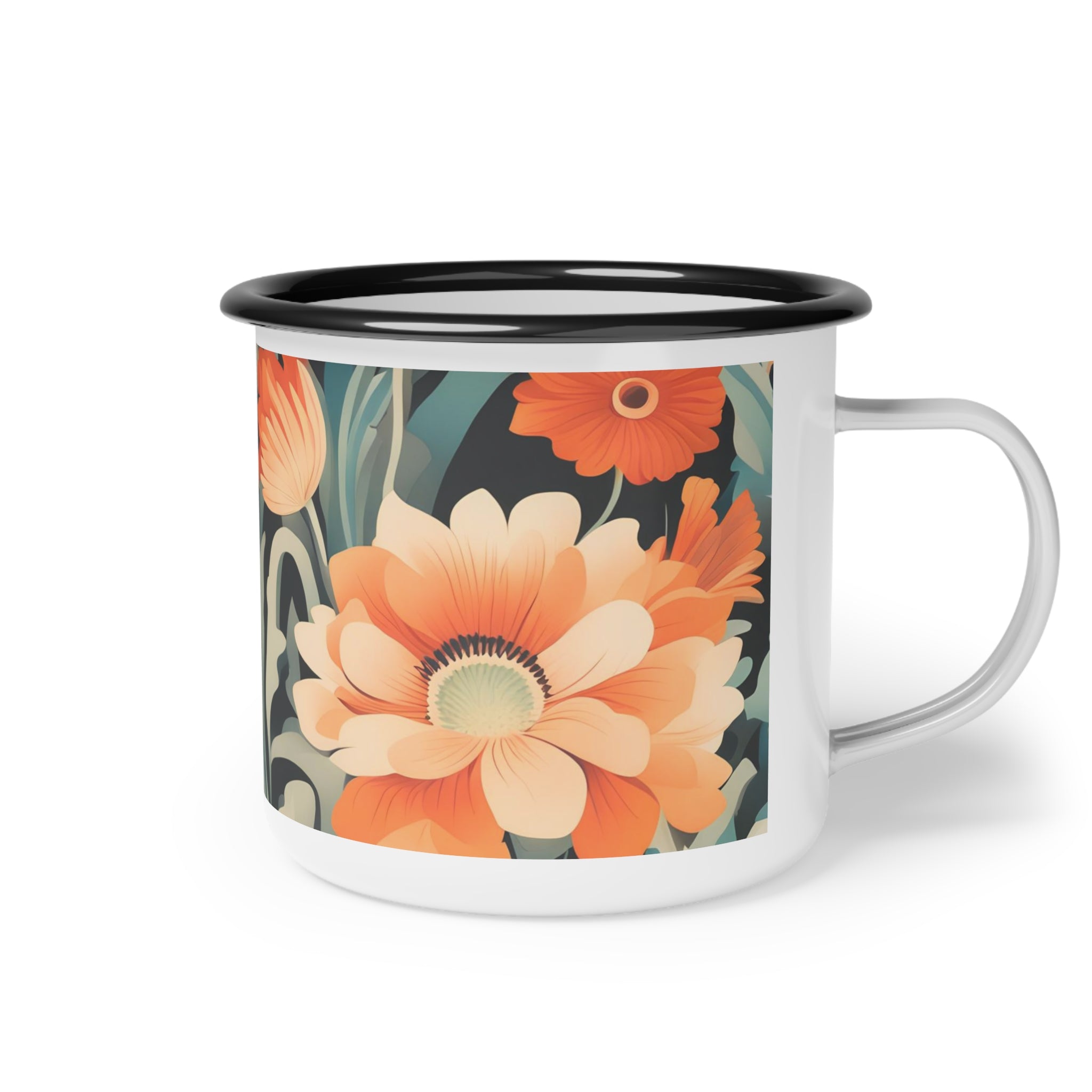 Orange and White Flowers, Enamel Camping Mug