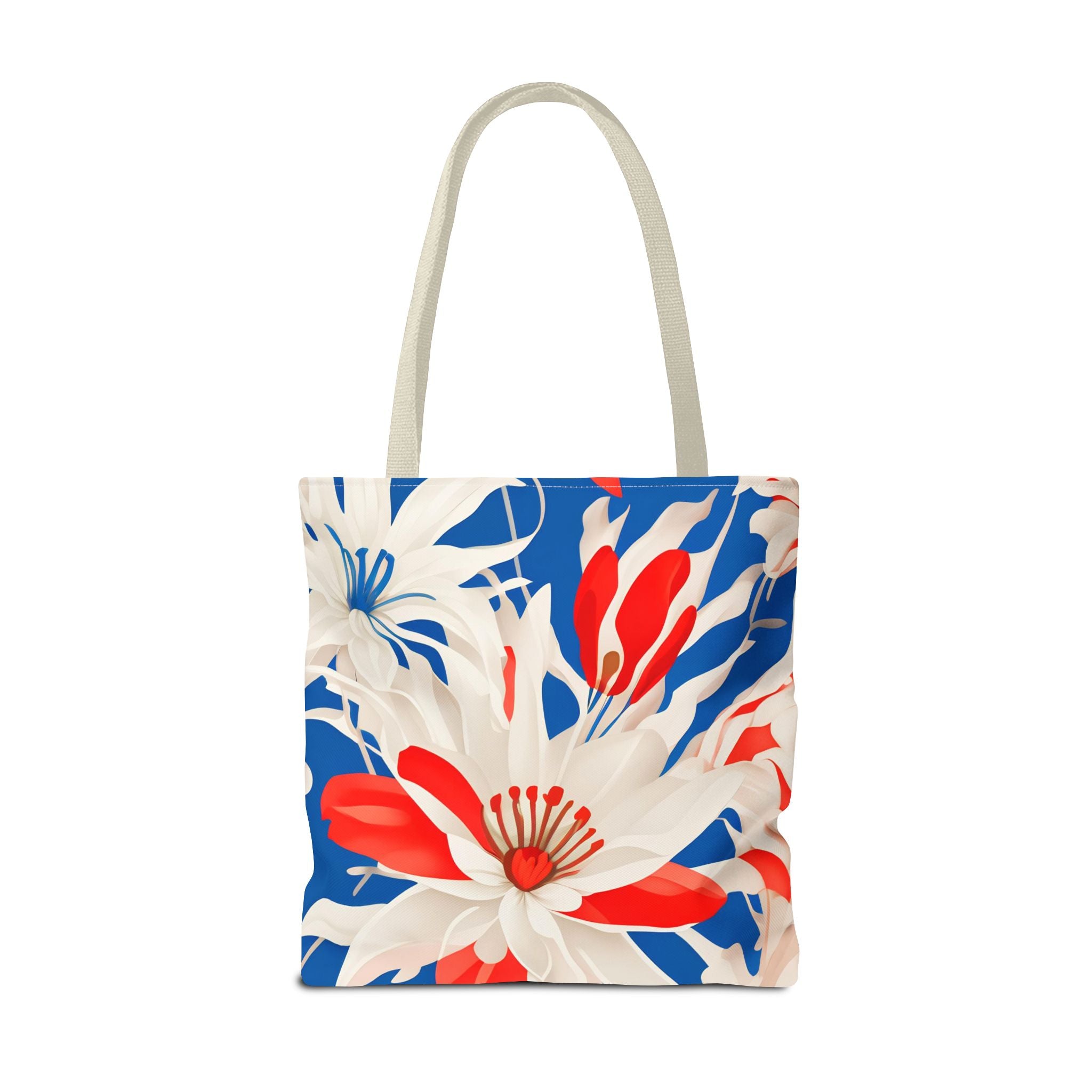 Red, White & Blue Flowers, Everyday Tote Bag w Cotton Handles