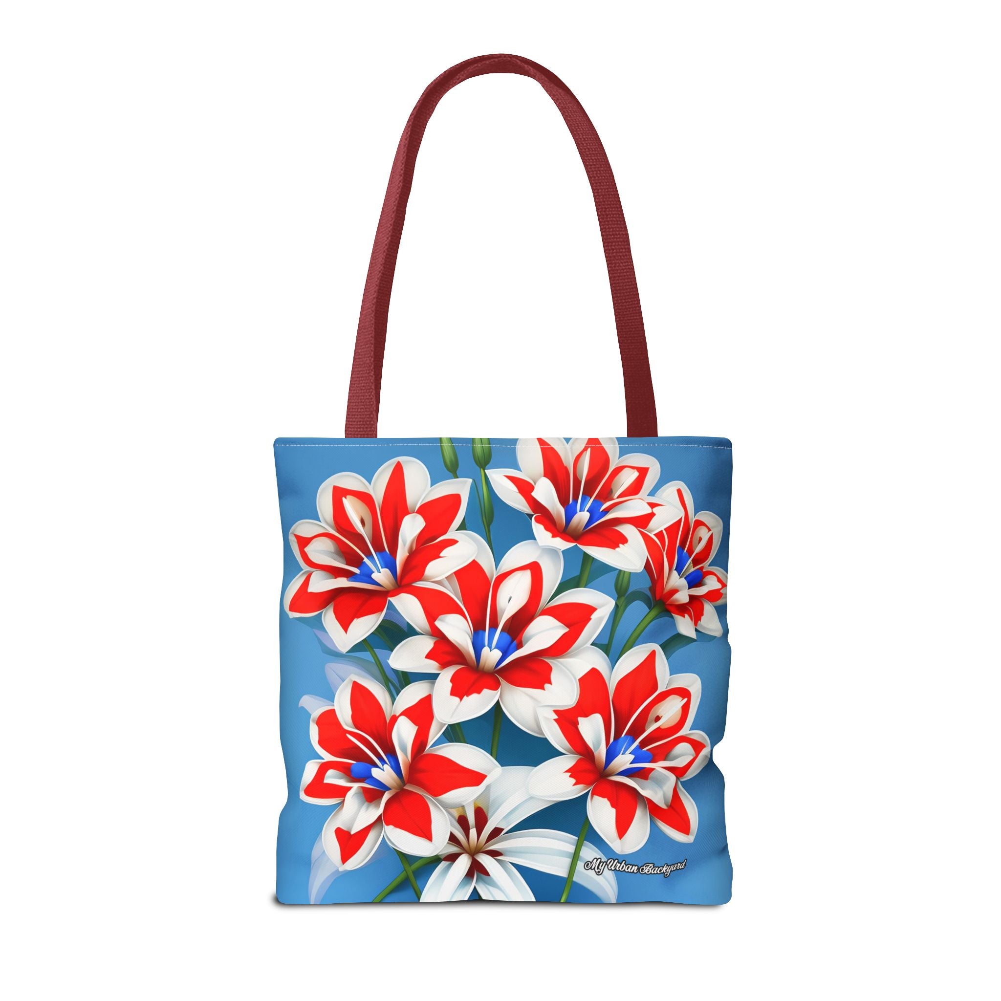 Bouquet of Red White and Blue Flowers Tote Bag with Cotton Handles For Everyday Use, 3 Sizes
