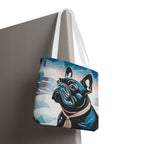 French Bulldog Winter Tote Bag — Snowy Pup All-Over Print Tote