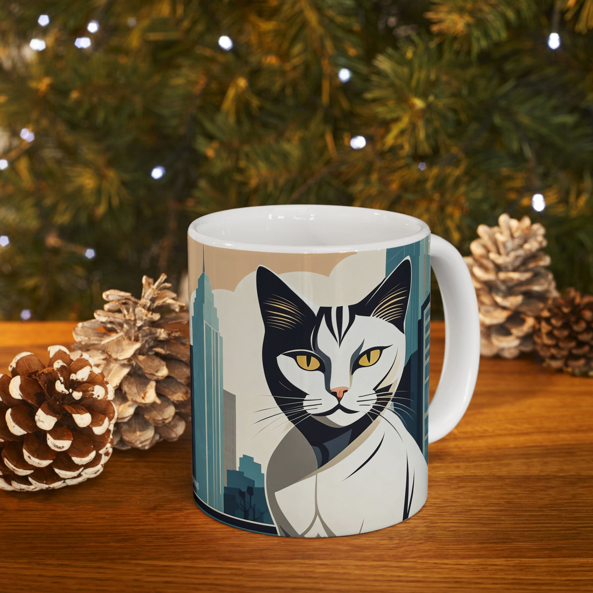 Art Deco Urban Cat Ceramic Mug
