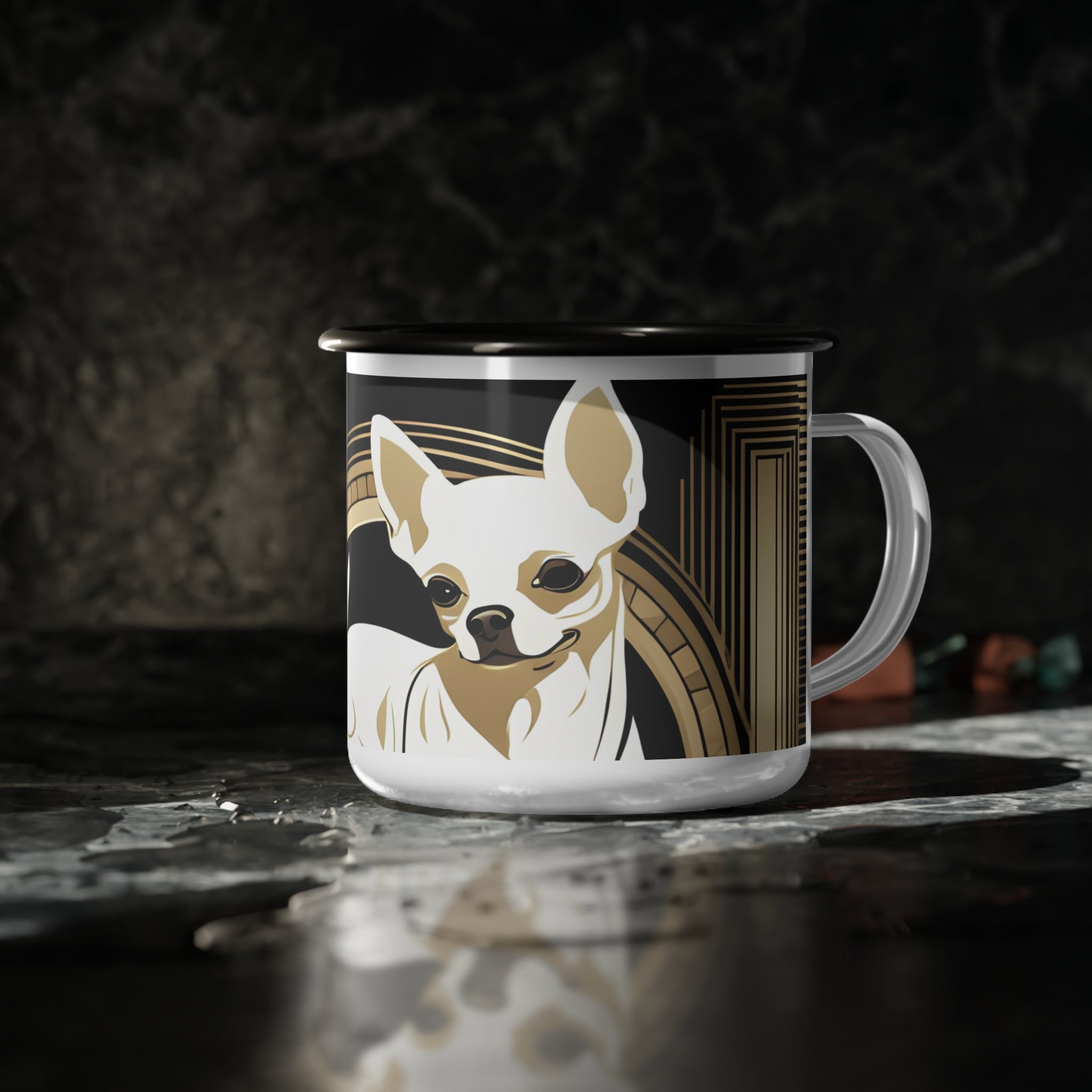 White Chihuahua, Enamel Camping Mug