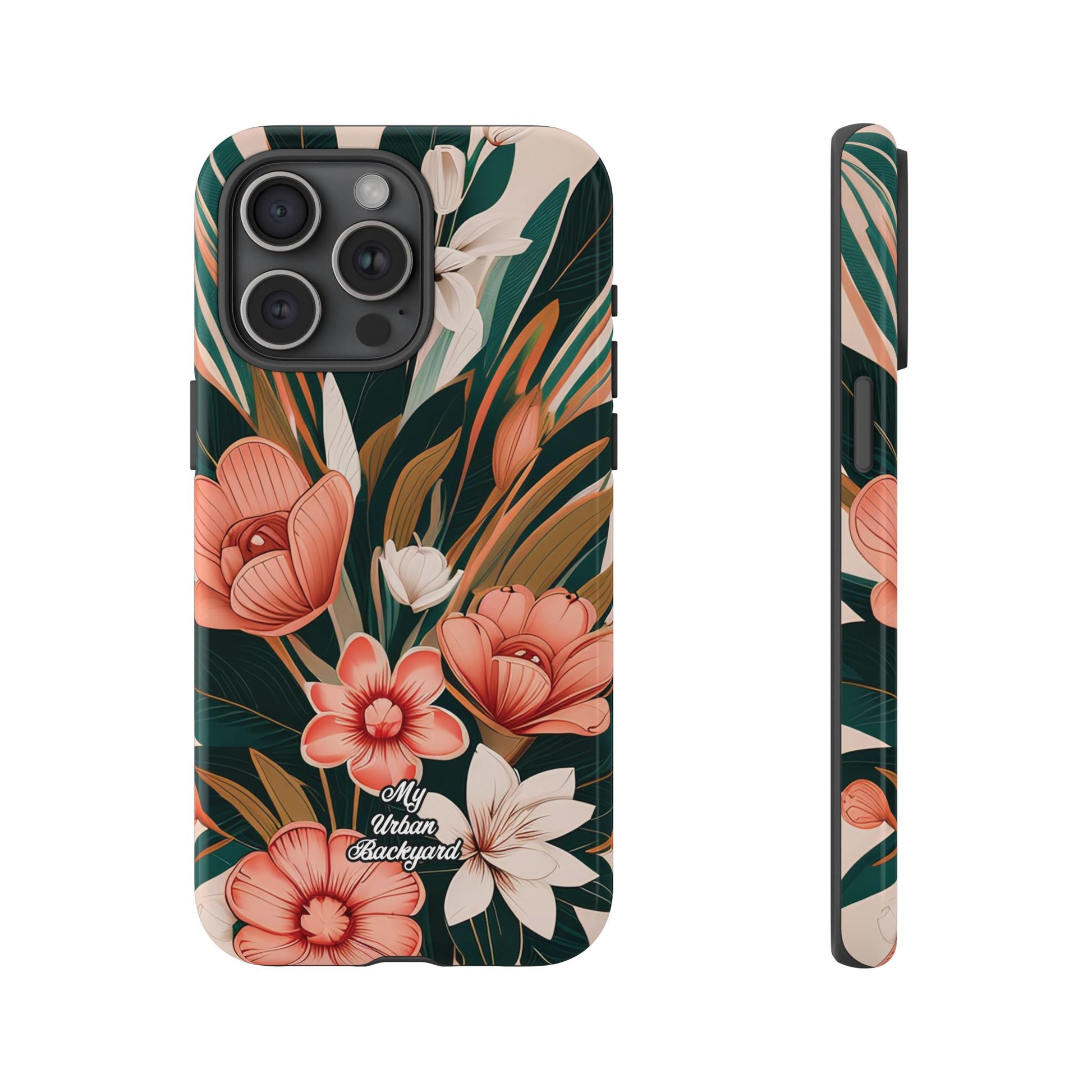 Peach Art Deco Flowers, Cell Phone Case - Apple, Samsung, Google Pixel