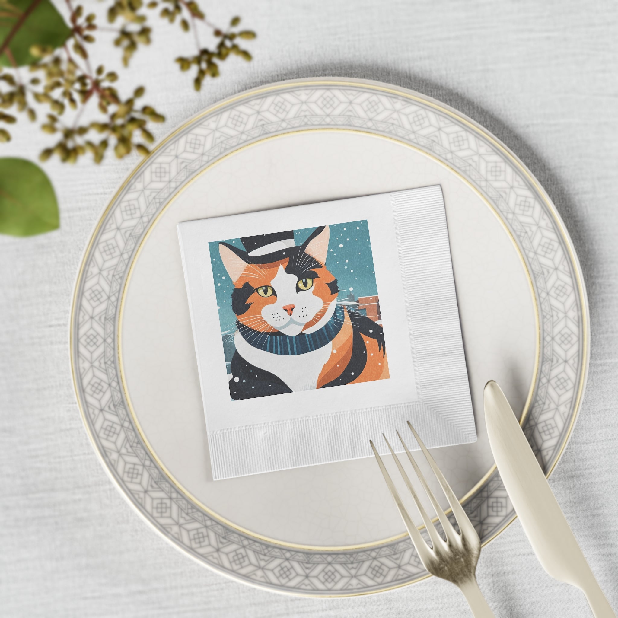 Winter Calico Cat Napkins