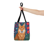 Coyote w Red Flowers Tote Bag with Cotton Handles For Everyday Use, 3 Sizes