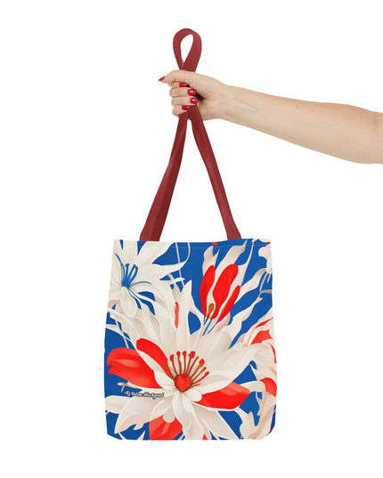 Red White & Blue Flowers Tote Bag with Cotton Handles For Everyday Use, 3 Sizes