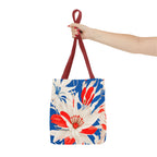 Red White & Blue Flowers Tote Bag with Cotton Handles For Everyday Use, 3 Sizes
