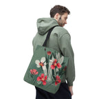 White and Red Wildflowers Tote Bag with Cotton Handles For Everyday Use, 3 Sizes