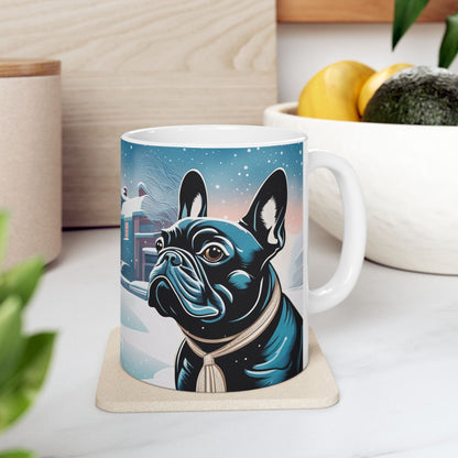 Snow Day French Bulldog Ceramic Mug — 11 oz