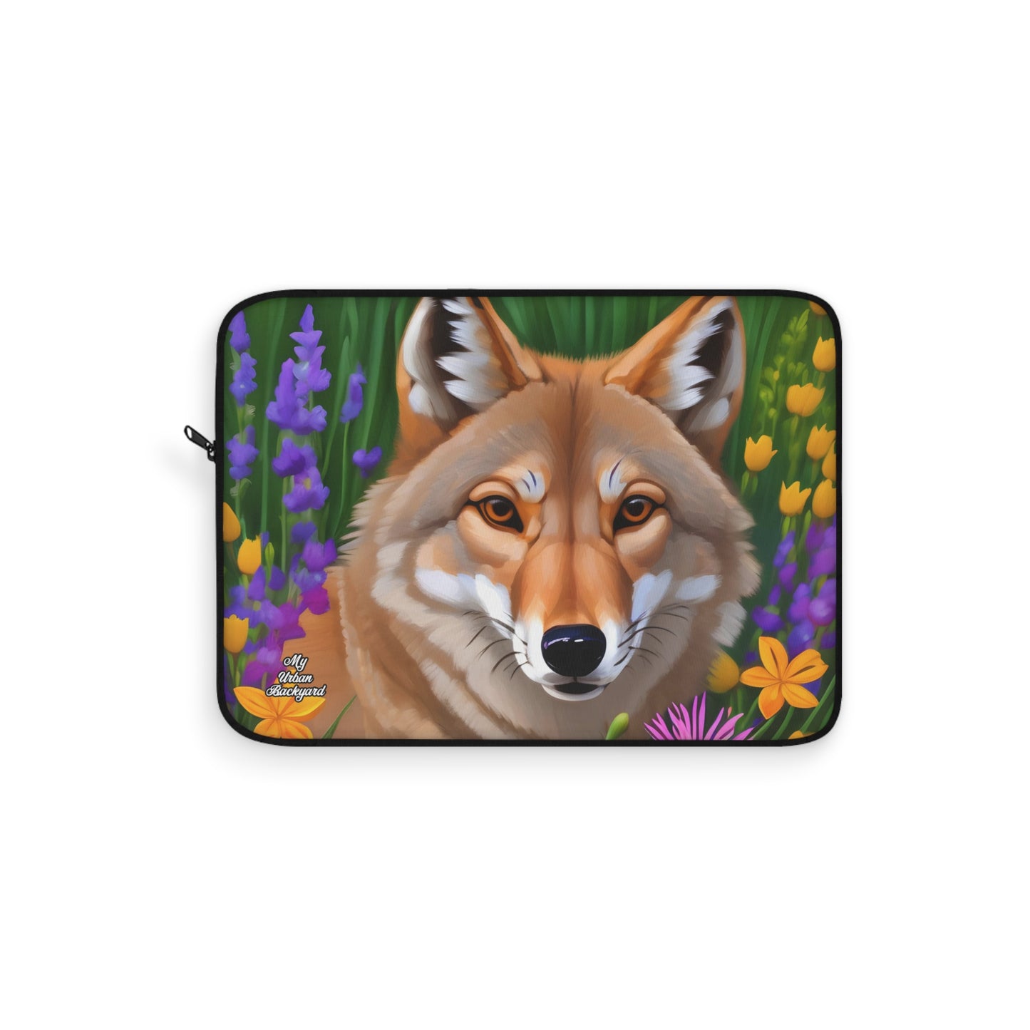Coyote with Flowers, Laptop Carrying Case, Top Loading Sleeve for School or Work