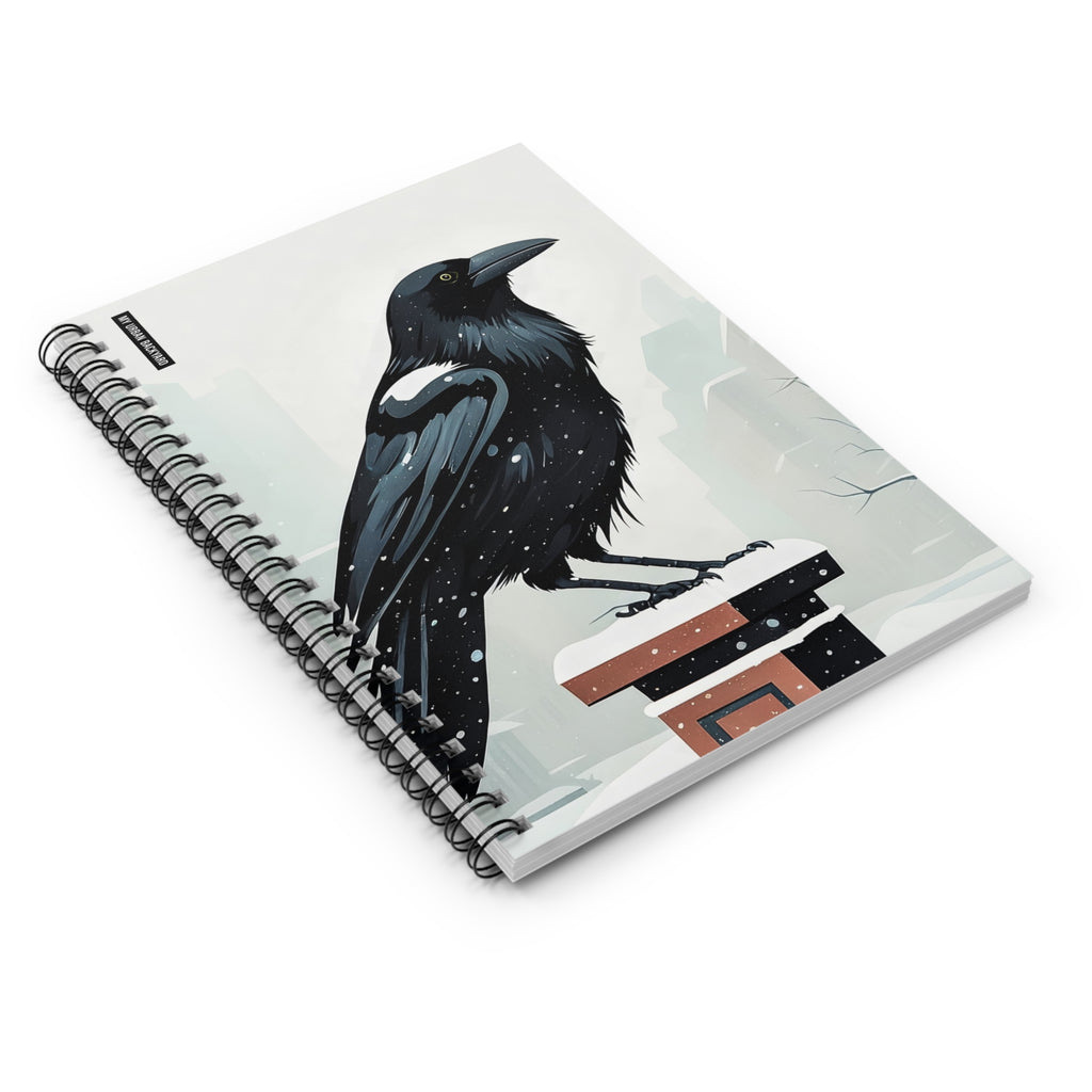 Winter Crow Spiral Notebook — Snowy Urban Crow Journal, Ruled Notes
