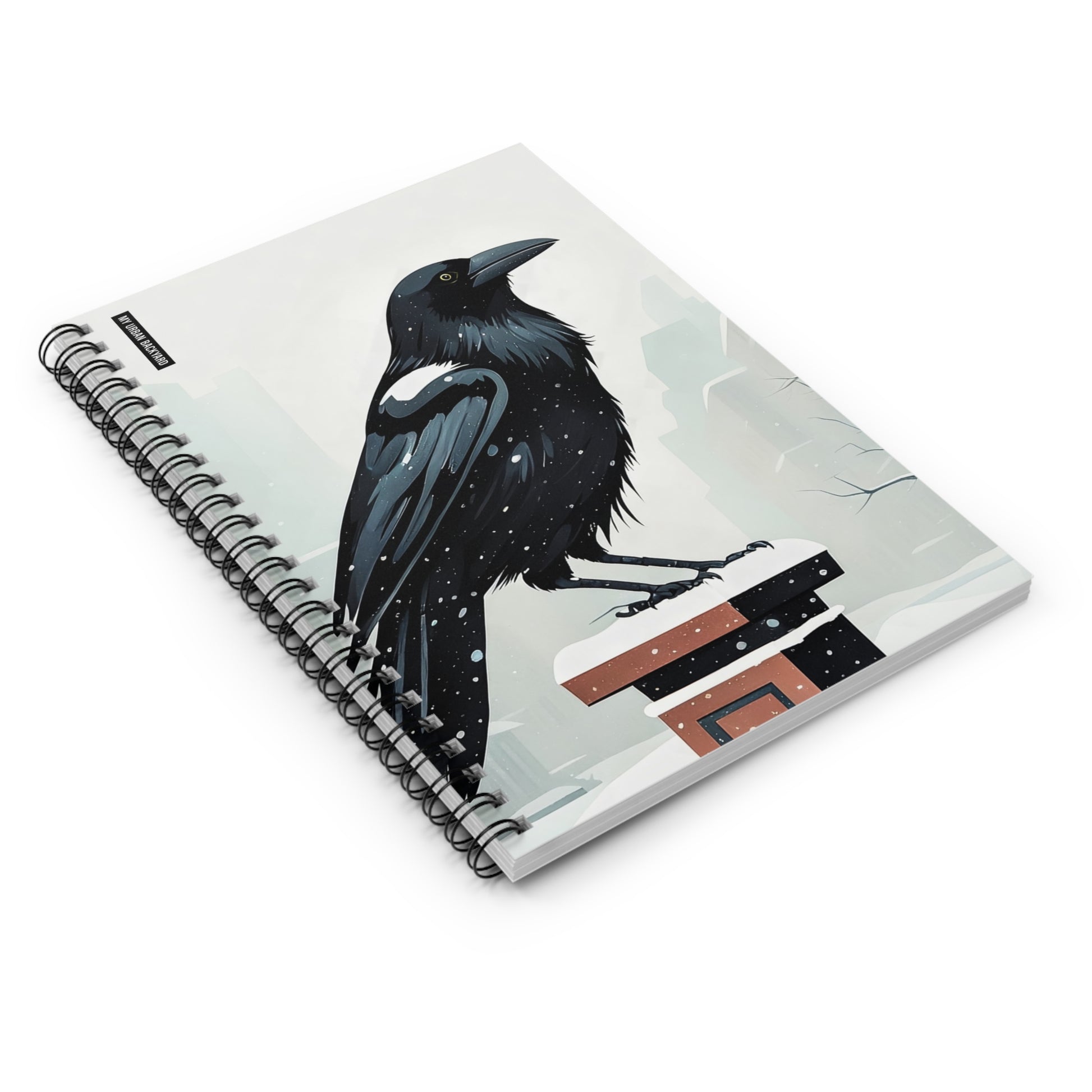 Winter Crow Spiral Notebook — Snowy Urban Crow Journal, Ruled Notes