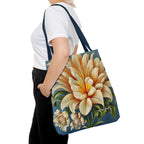 Large White Flower Tote Bag with Cotton Handles For Everyday Use, 3 Sizes