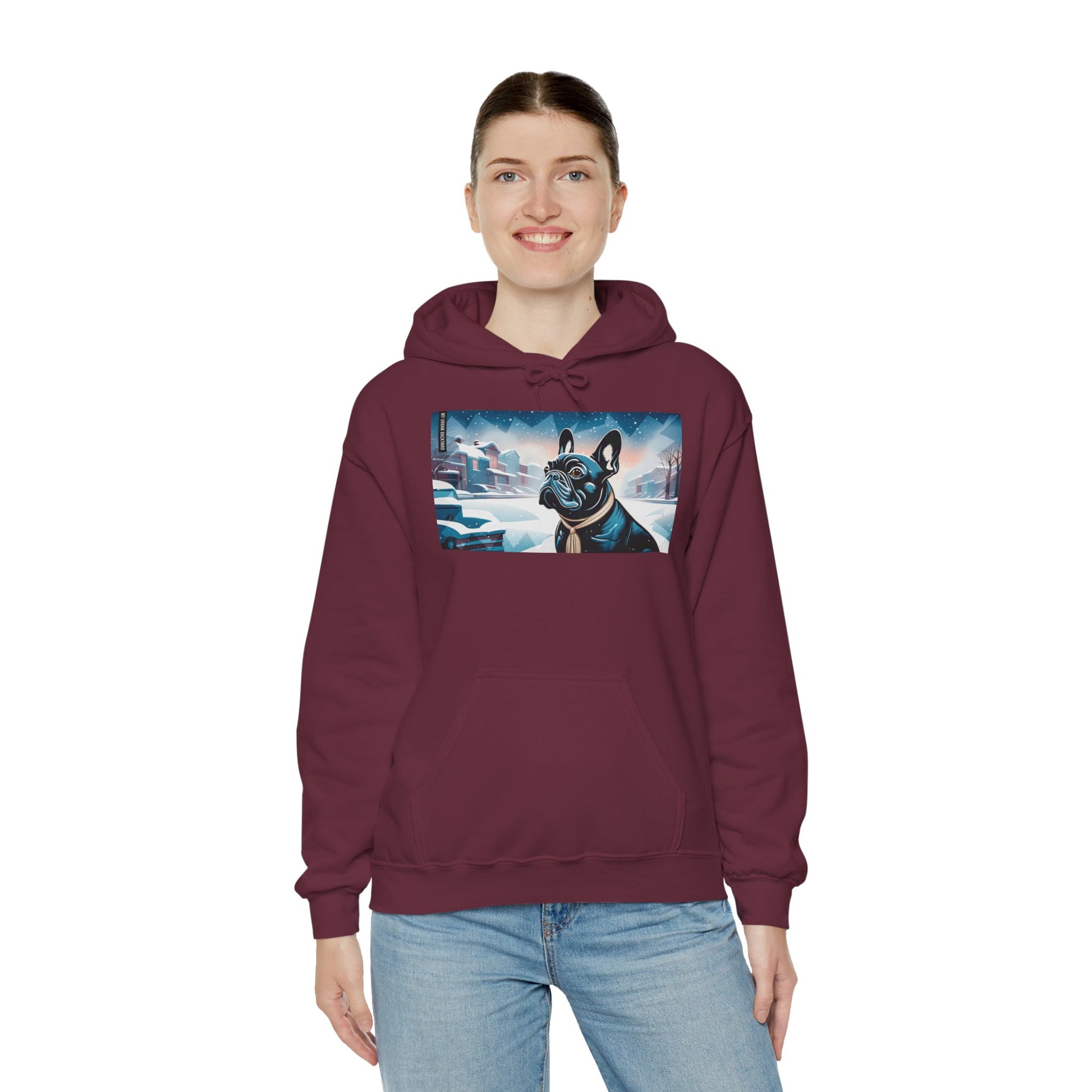 French Bulldog Hoodie w Front Pocket - Cozy, Unisex, Heavy Blend Sweatshirt