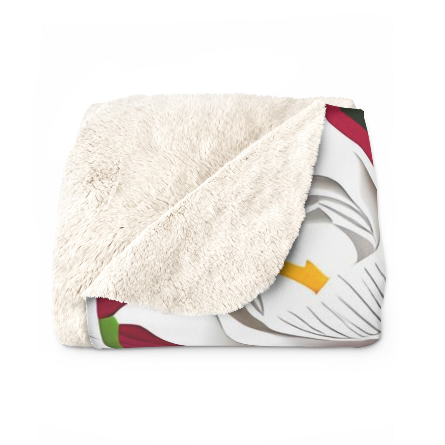 Sherpa Fleece Blanket for Cozy Warmth, 50"x60" - White Flowers on Red