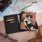 Black & White Cat in Flowers Passport Cover