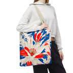 Red, White & Blue Flowers, Everyday Tote Bag w Cotton Handles