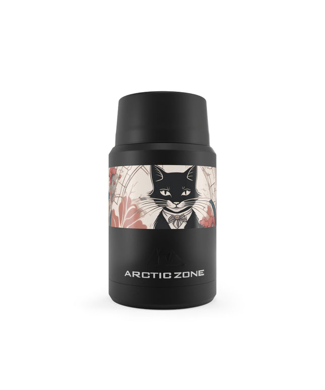 Tuxedo Cat with Flowers, Reusable Insulated Food Storage Container with Spoon – 16.9oz
