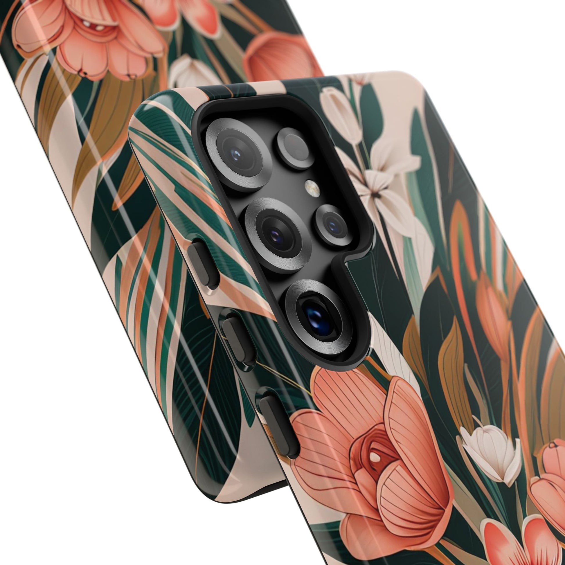 Peach Art Deco Flowers, Cell Phone Case - Apple, Samsung, Google Pixel