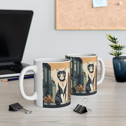Art Deco City Cat Ceramic Mug