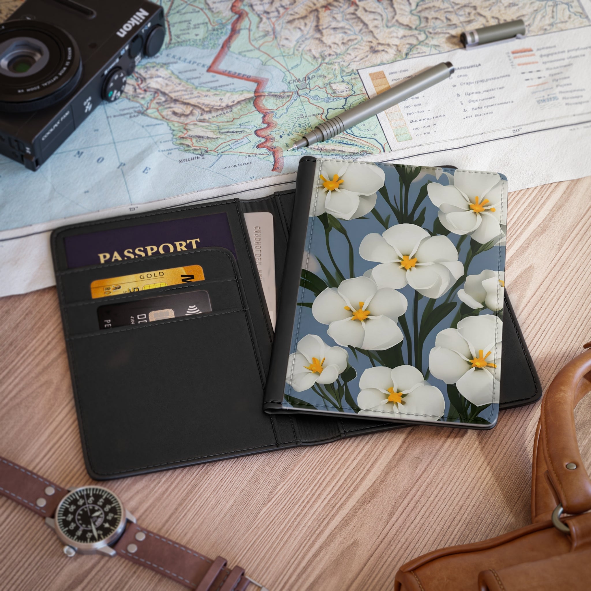 White Flowers Passport Cover
