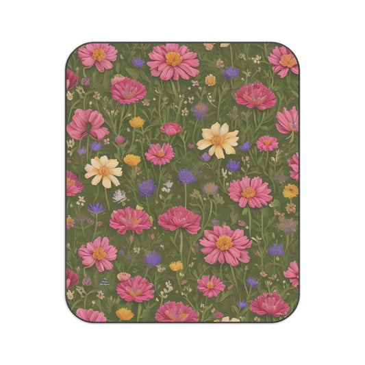 Outdoor Picnic Blanket with Soft Fleece Top and Water-Resistant Bottom - Field of Flowers