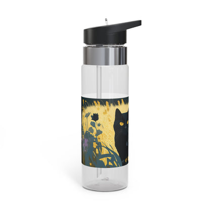 Black Cat with Black Flowers, 20oz Sport Water Bottle, BPA-Free, Tritan™ plastic