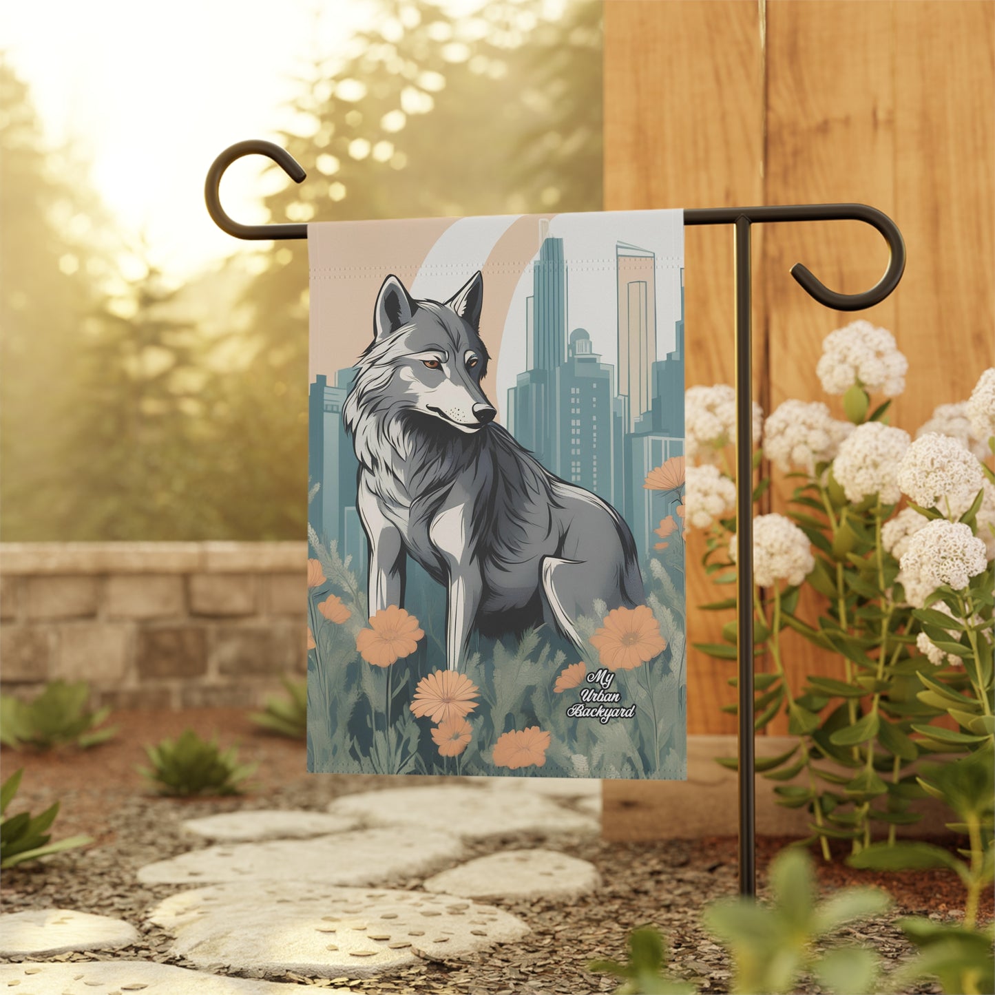 Urban Wolf, Garden Flag for Yard, Patio, Porch, or Work, 12"x18" - Flag only