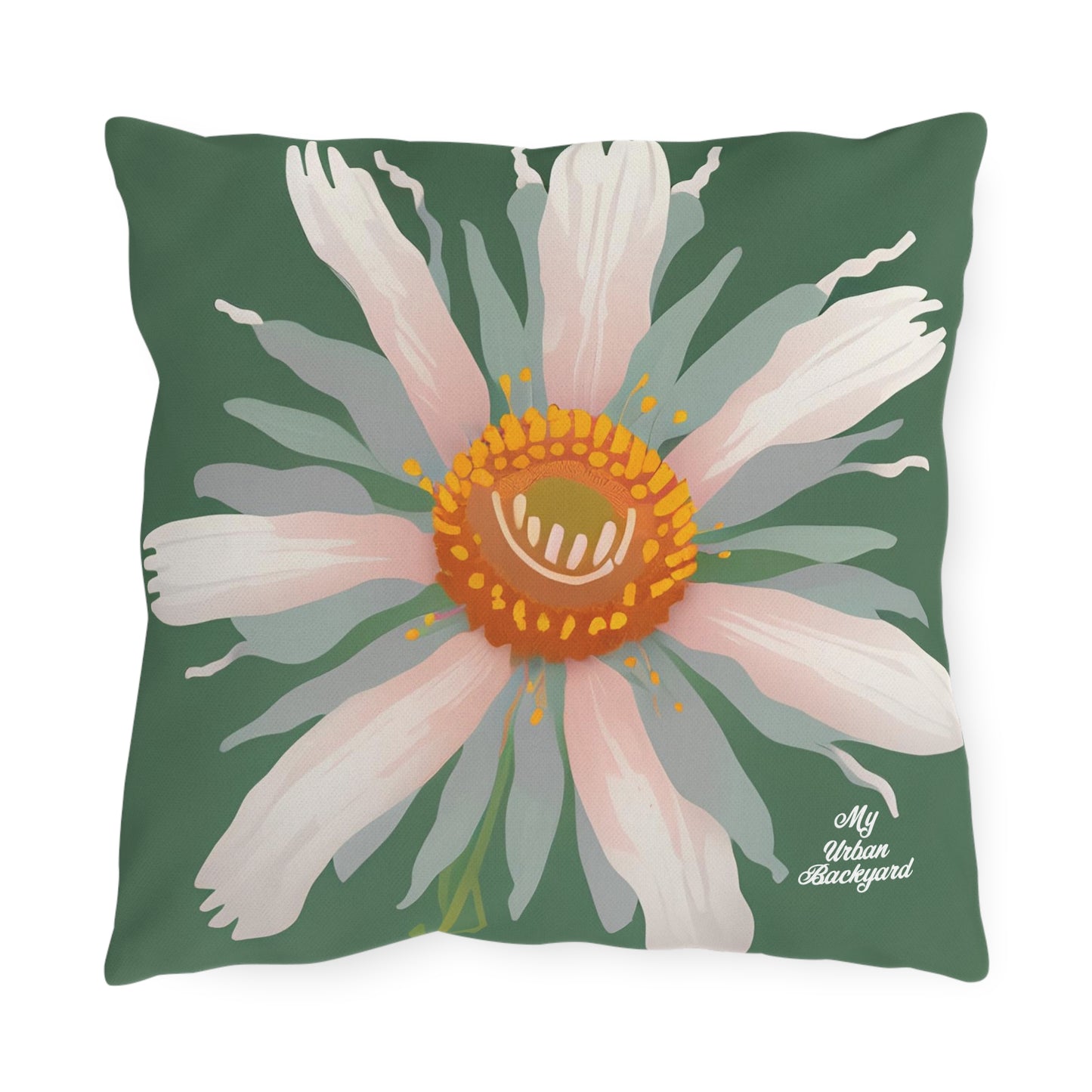 Large White Flower, Amber accent color, Indoor/Outdoor Throw Pillow Decor for Patio or Office