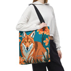 Coyote with Flowers Tote Bag with Cotton Handles For Everyday Use, 3 Sizes