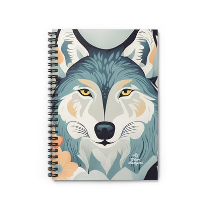 Blue Wolf, Spiral Notebook Writing Journal - 118 Ruled Pages