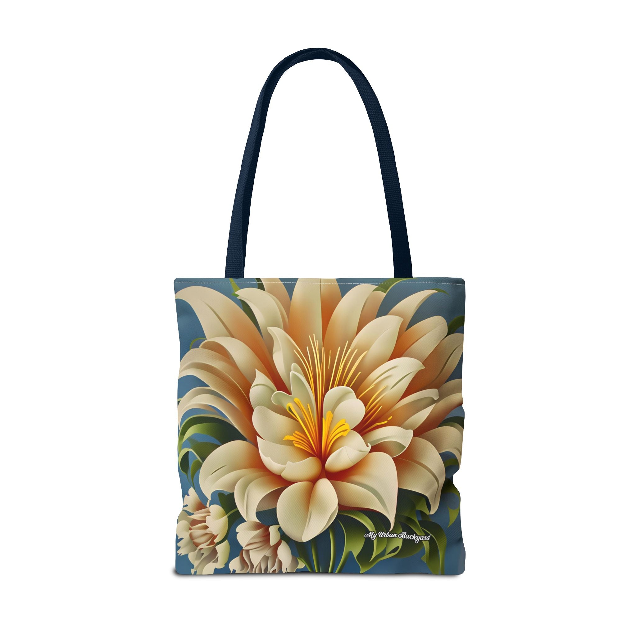 Large White Flower Tote Bag with Cotton Handles For Everyday Use, 3 Sizes