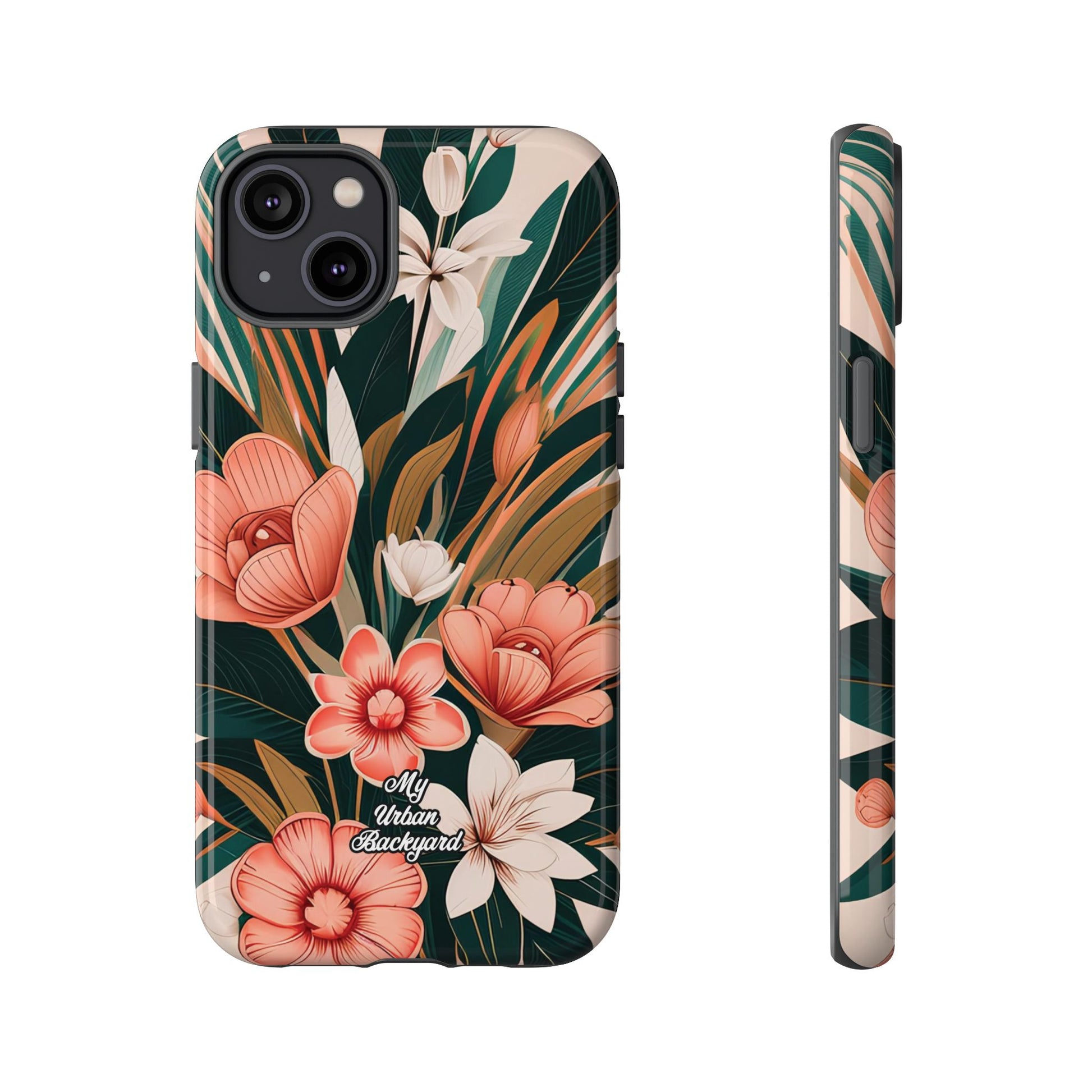 Peach Art Deco Flowers, Cell Phone Case - Apple, Samsung, Google Pixel
